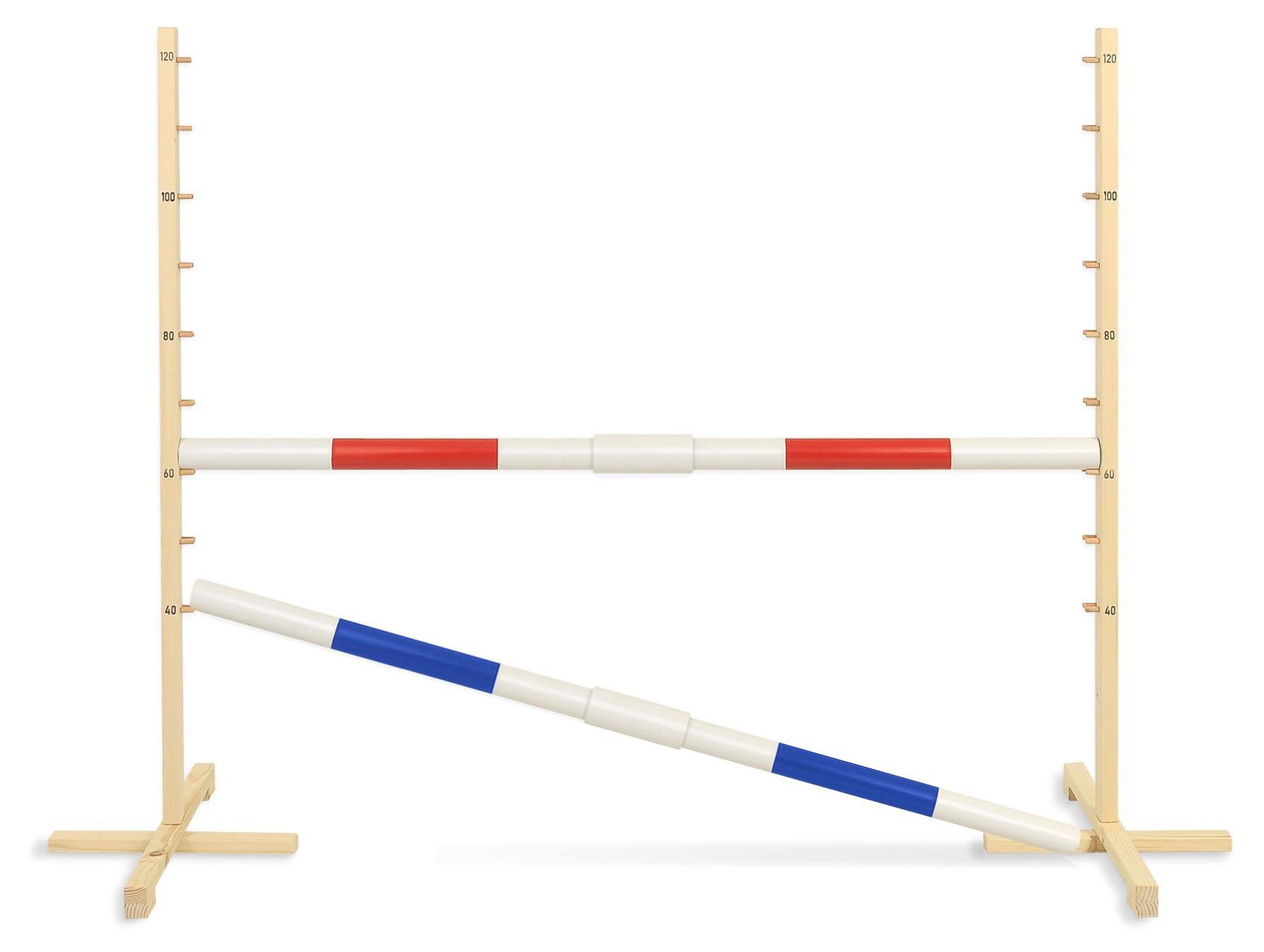 Przeszkoda skokowa do Hobby Horse 160cm, h-120 cm, dwie belki - niebieska i żółta