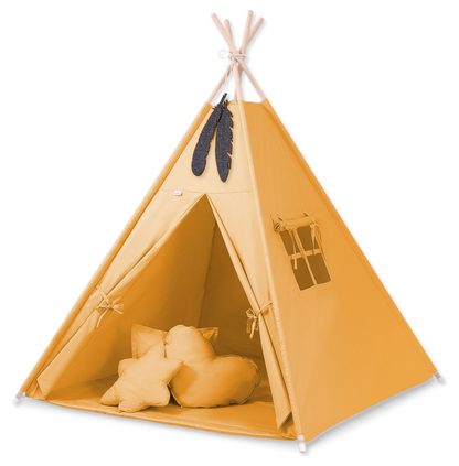 Namiot TIPI dla dzieci + mata + poduszki + zawieszki pióra - Chevron szary