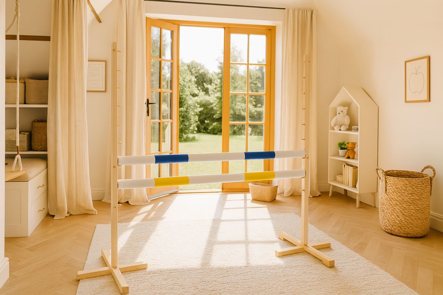 Przeszkoda skokowa do Hobby Horse 120cm, dwie belki - niebieska i żółta