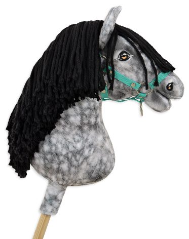 Hobby Horse Duży koń na kiju Premium - siwek jabłkowity z czarną grzywą A3
