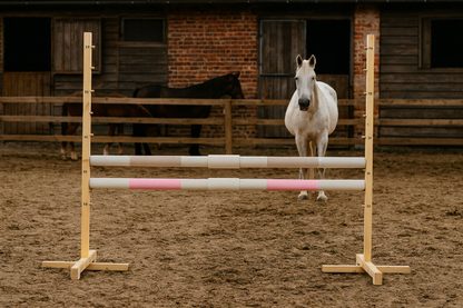 Przeszkoda skokowa do Hobby Horse 160cm, h-120 cm, dwie belki - beżowa i jasny róż