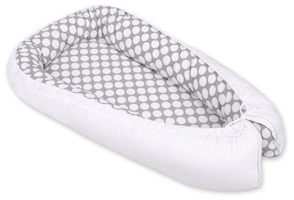 Kokon niemowlęcy dwustronny kojec otulacz Premium BOBONO- kółeczka szare/biały