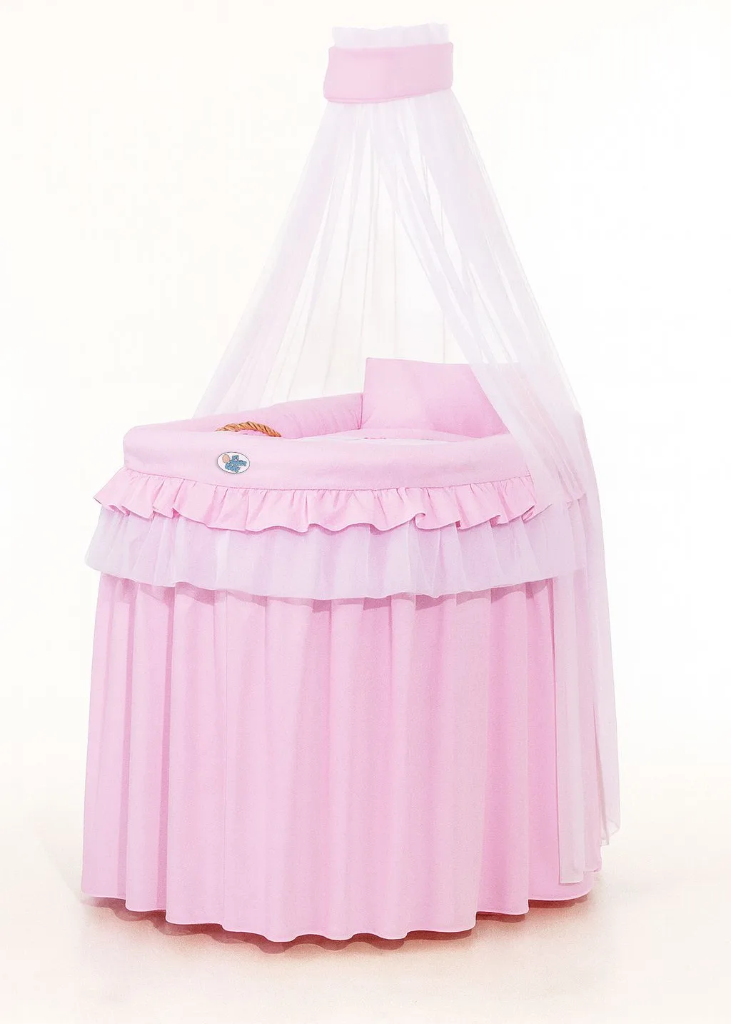 Kosz Mojżesza wiklinowy z baldachimem - Little Princess różowy