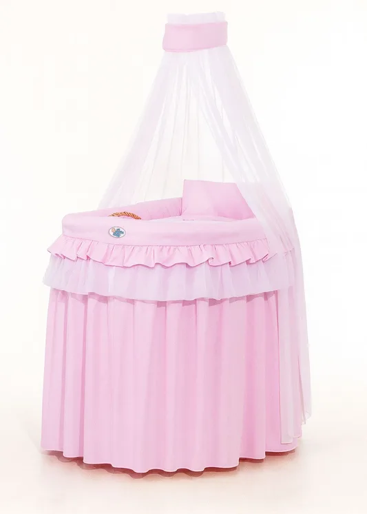 Kosz Mojżesza wiklinowy z baldachimem - Little Princess różowy