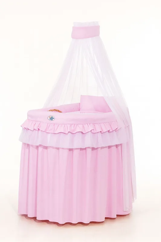 Kosz Mojżesza wiklinowy z baldachimem - Little Princess różowy