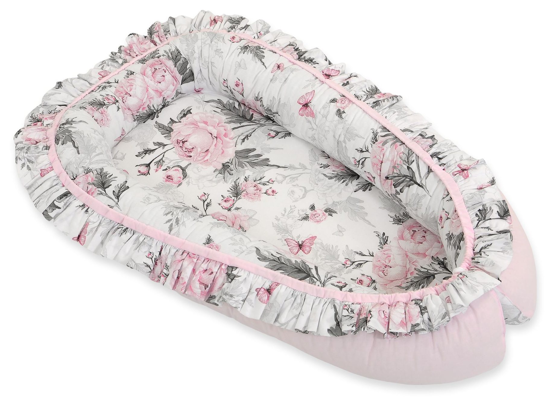 Kokon niemowlęcy kojec otulacz Premium z falbanką - Romantic peonies