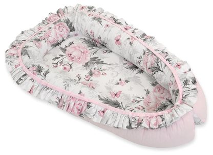 Kokon niemowlęcy kojec otulacz Premium z falbanką - Romantic peonies