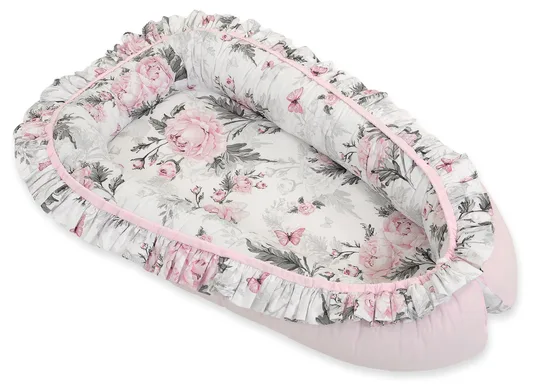 Kokon niemowlęcy kojec otulacz Premium z falbanką - Romantic peonies