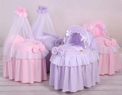 Wózek dla lalek Kosz Mojżesza dla lalek z baldachimem LITTLE PRINCESS różowy