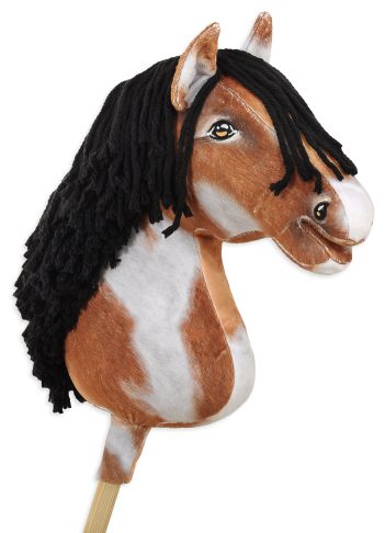 Hobby Horse Duży koń na kiju Premium - srokaty tobiano z czarną grzywą A3