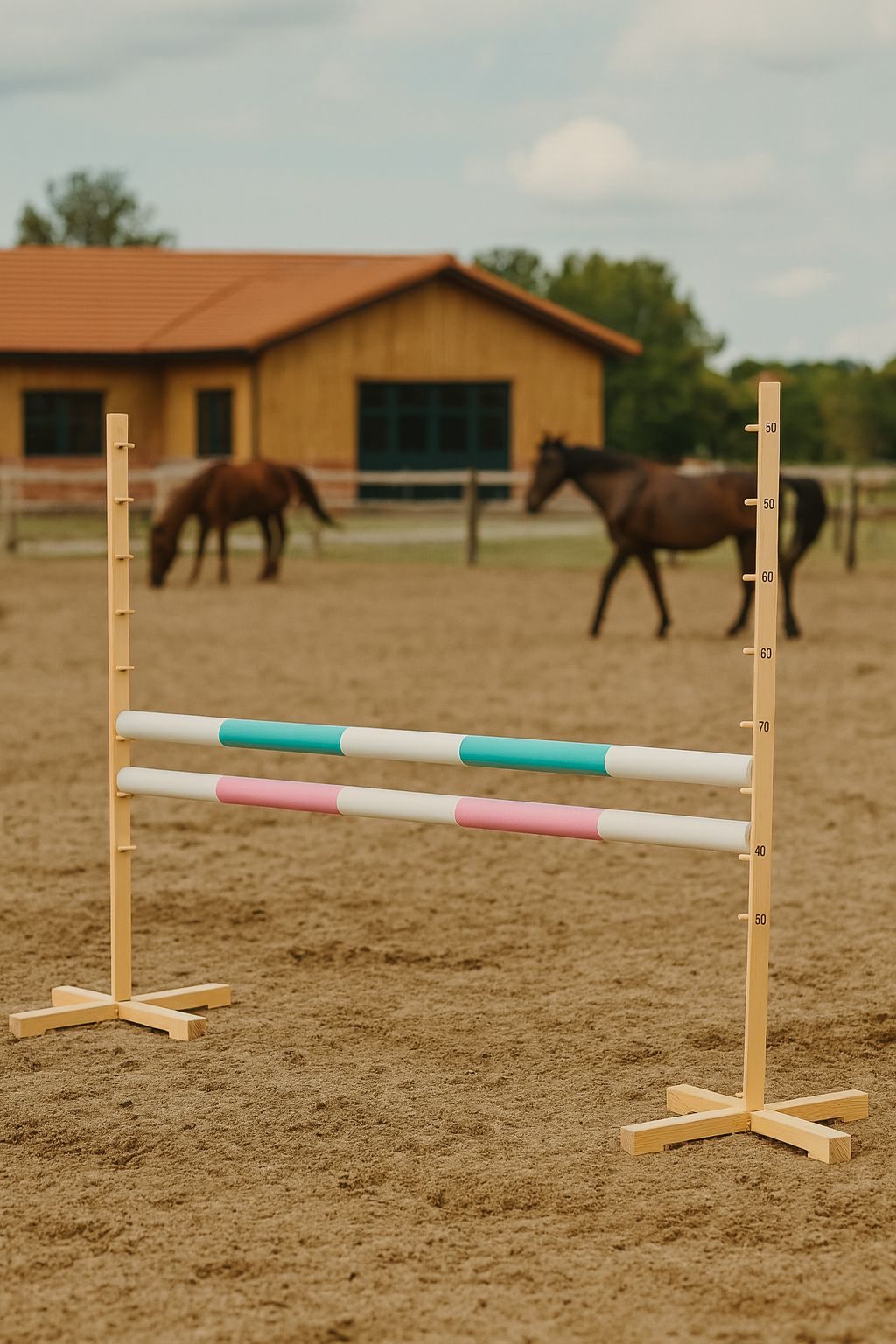 Przeszkoda skokowa do Hobby Horse 120cm, dwie belki - miętowa i jasny róż