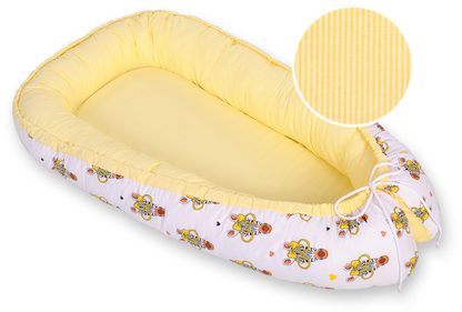 Kokon niemowlęcy dwustronny kojec otulacz Premium BOBONO- zebry żółte