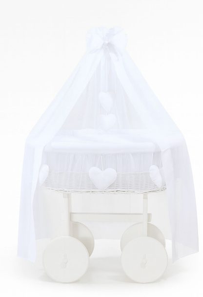 Wiklinowy kosz Mojżesza z baldachimem Deluxe Amelia - biały + różowa pościel