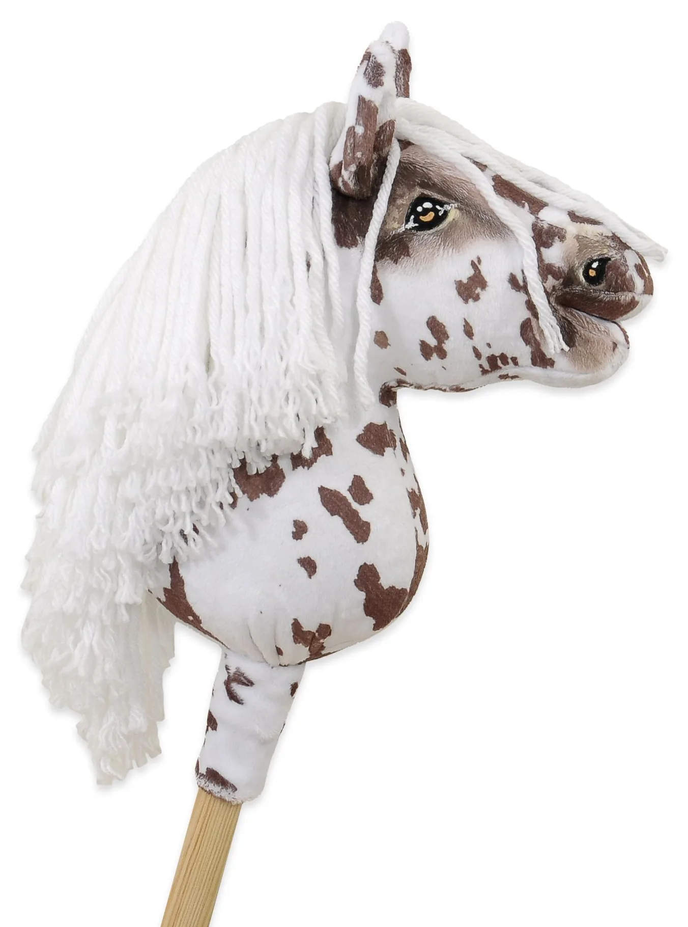 Hobby Horse Mały koń na kiju Premium tarantowaty biało-brązowy z białą grzywą A5