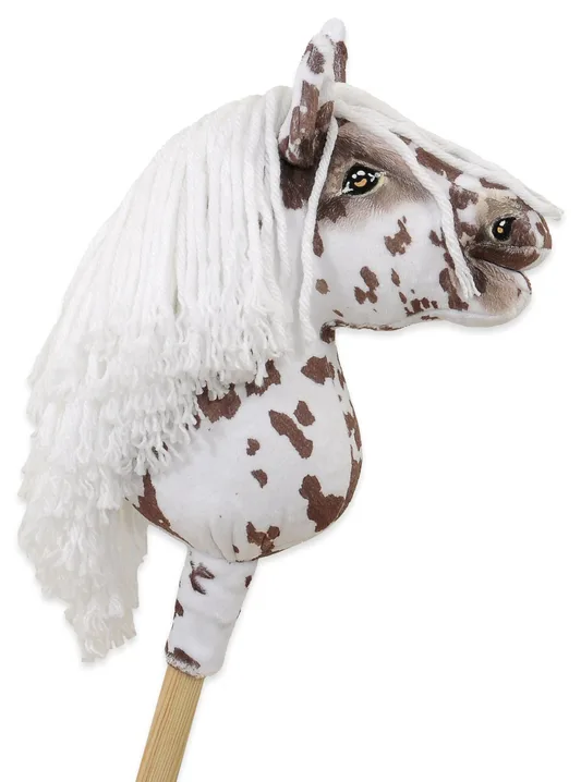 Hobby Horse Mały koń na kiju Premium tarantowaty biało-brązowy z białą grzywą A5