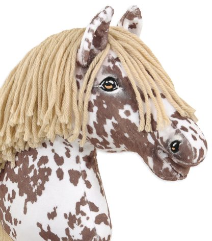 Hobby Horse Duży koń na kiju Premium - tarantowaty biało-brązowy z beżową grzywą A3