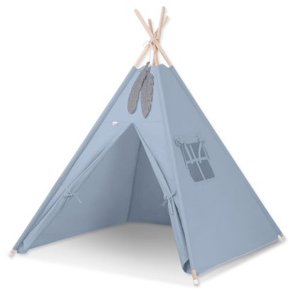 Namiot Tipi dla dzieci + zawieszki pióra - Białe grochy na turkusie