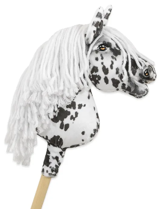 Hobby Horse Średni koń na kiju Premium tarantowaty biało-czarny z białą grzywą A4