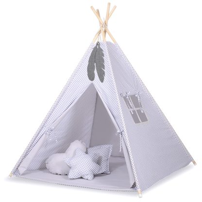 Namiot TIPI dla dzieci +mata + zawieszki pióra - Chevron różowy