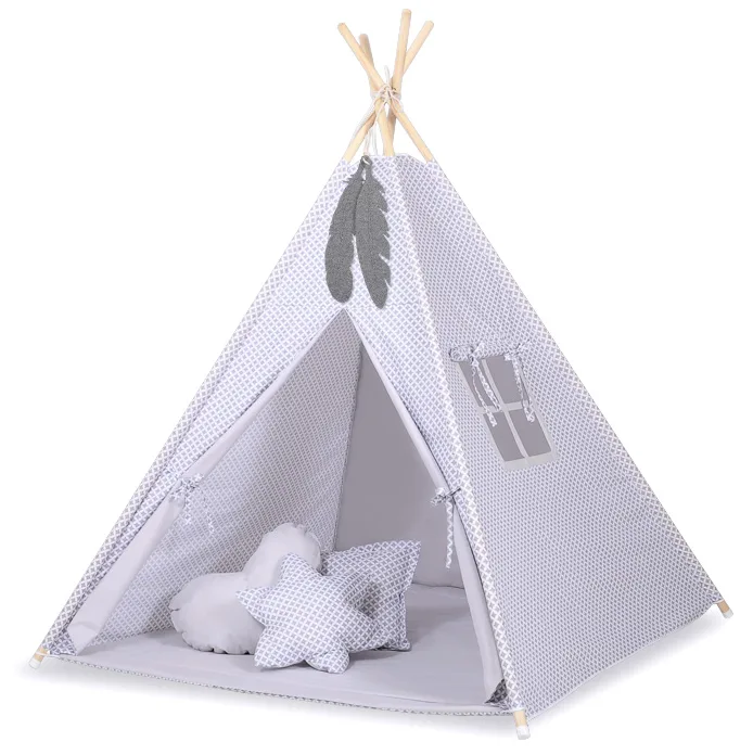 Namiot TIPI dla dzieci +mata + zawieszki pióra - Chevron różowy