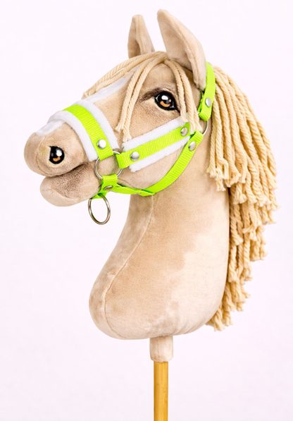 Kantar regulowany dla konia Hobby Horse A3 neon green białym futerkiem
