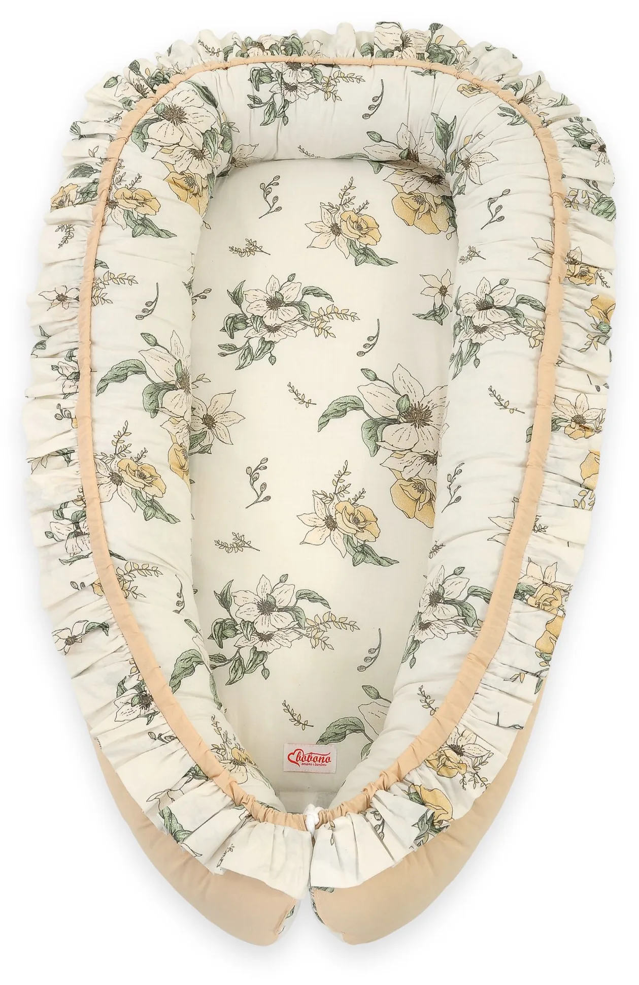 Kokon niemowlęcy kojec otulacz Premium z falbanką - Clematis on beige