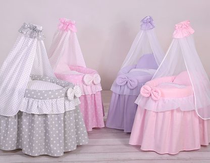 Wózek dla lalek Kosz Mojżesza dla lalek z baldachimem LITTLE PRINCESS różowy