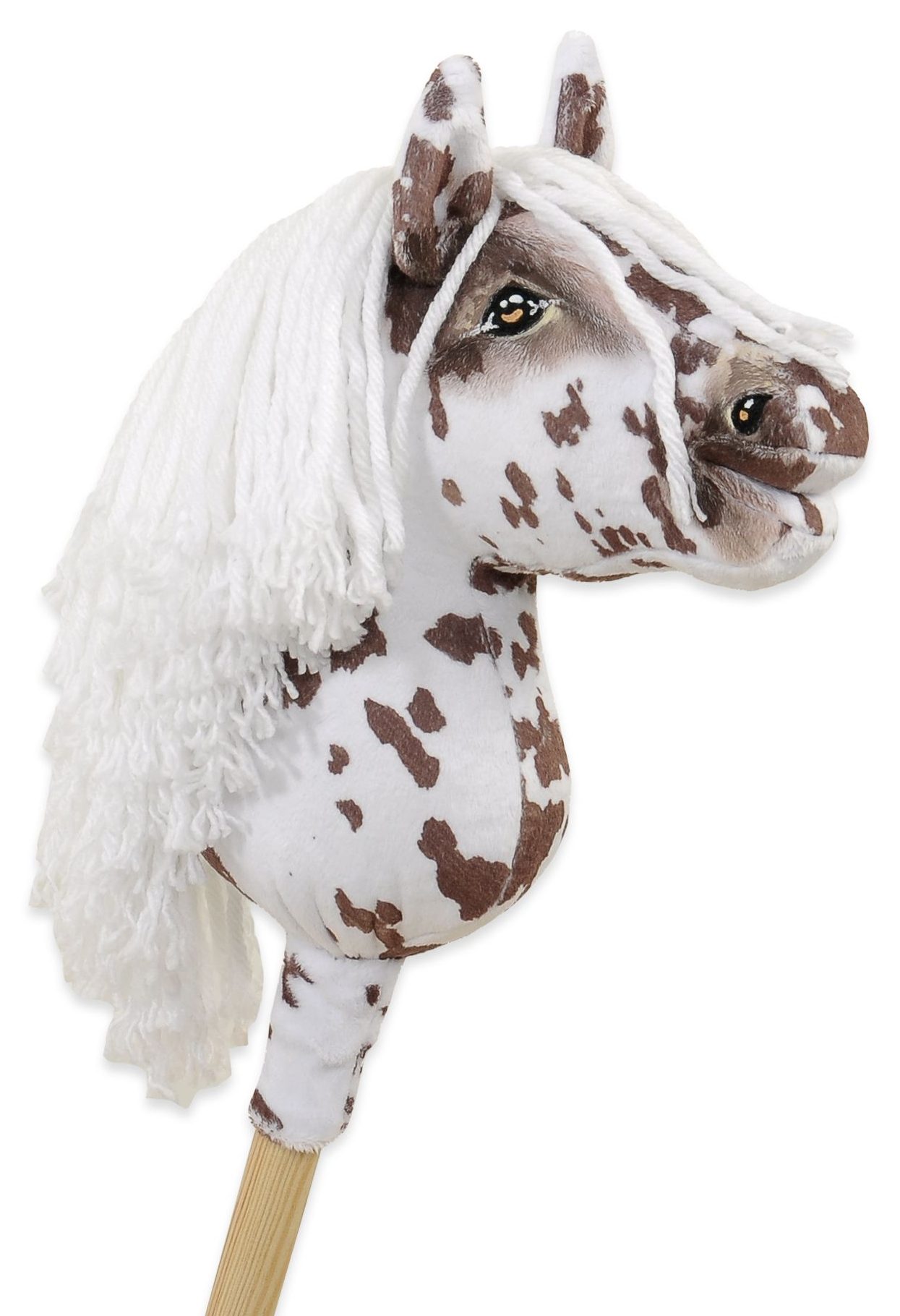 Hobby Horse Mały koń na kiju Premium tarantowaty biało-brązowy z białą grzywą A5