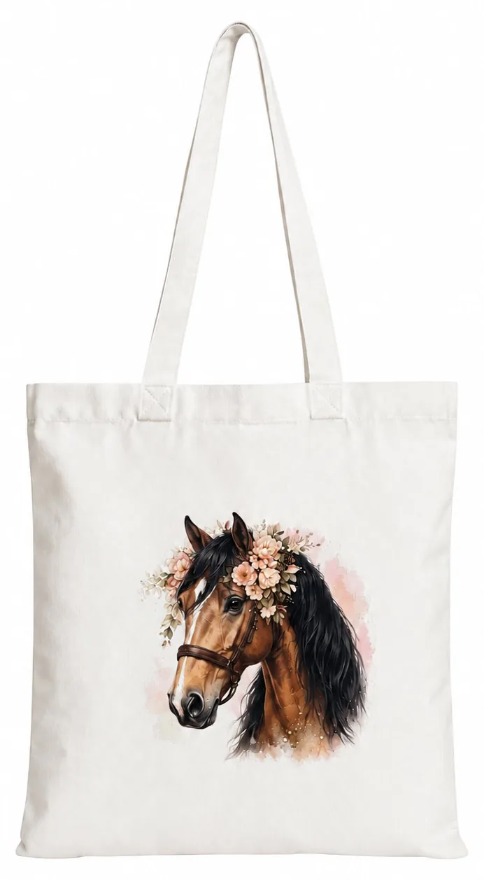 Torba bawełniana z białym koniem  – 38 × 42 cm