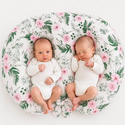Poduszka rogal do karmienia bliźniąt + zdejmowana poszewka - gwiazdy szaro-różowe