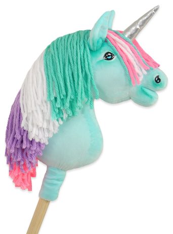 Hobby Horse Jednorożec na kiju różowy z różową grzywą i złotym rogiem A4