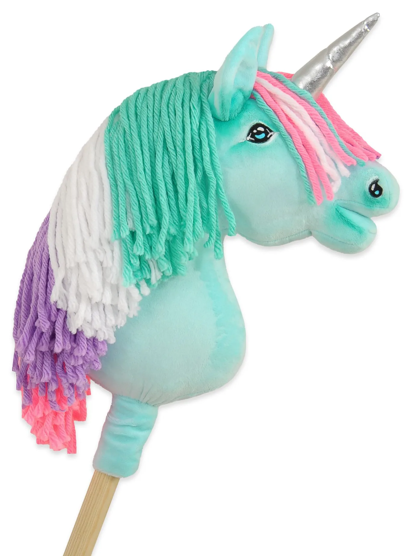Hobby Horse Jednorożec na kiju różowy z różową grzywą i złotym rogiem A4