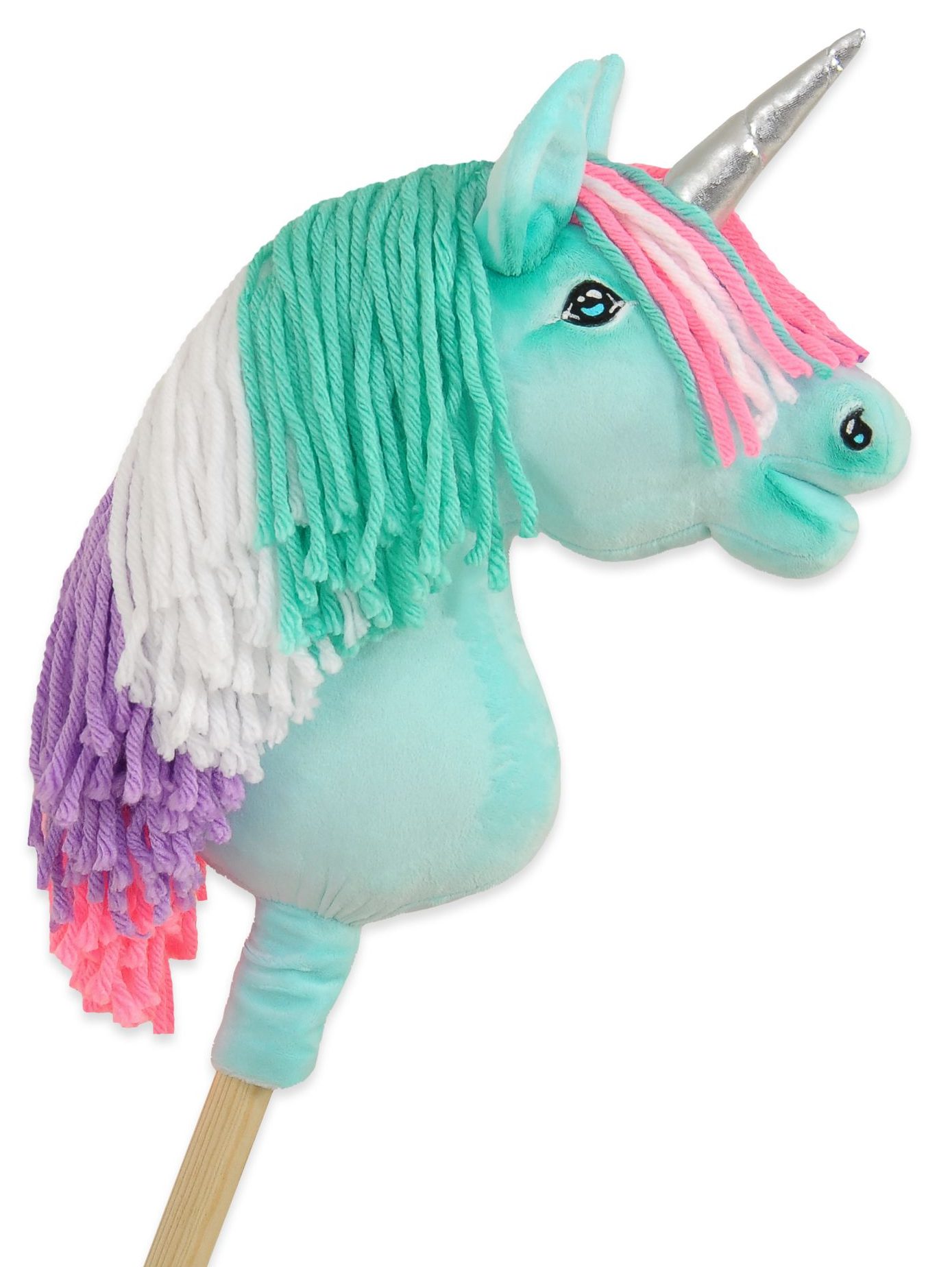 Hobby Horse Jednorożec na kiju różowy z różową grzywą i złotym rogiem A4