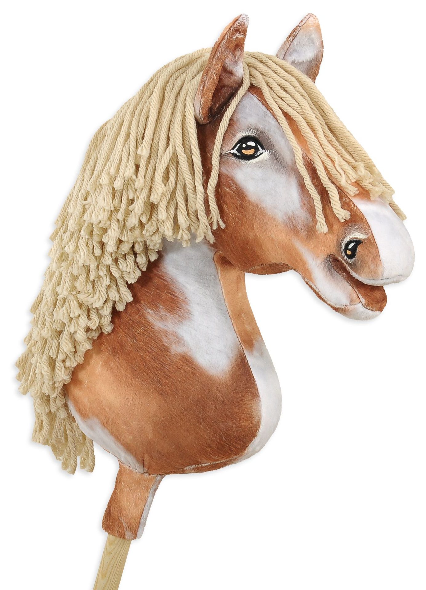 Hobby Horse Duży koń na kiju Premium - srokaty tobiano z beżową grzywą A3