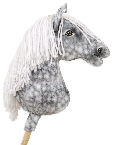 Hobby Horse Duży koń na kiju Premium - siwek jabłkowity z białą grzywą A3