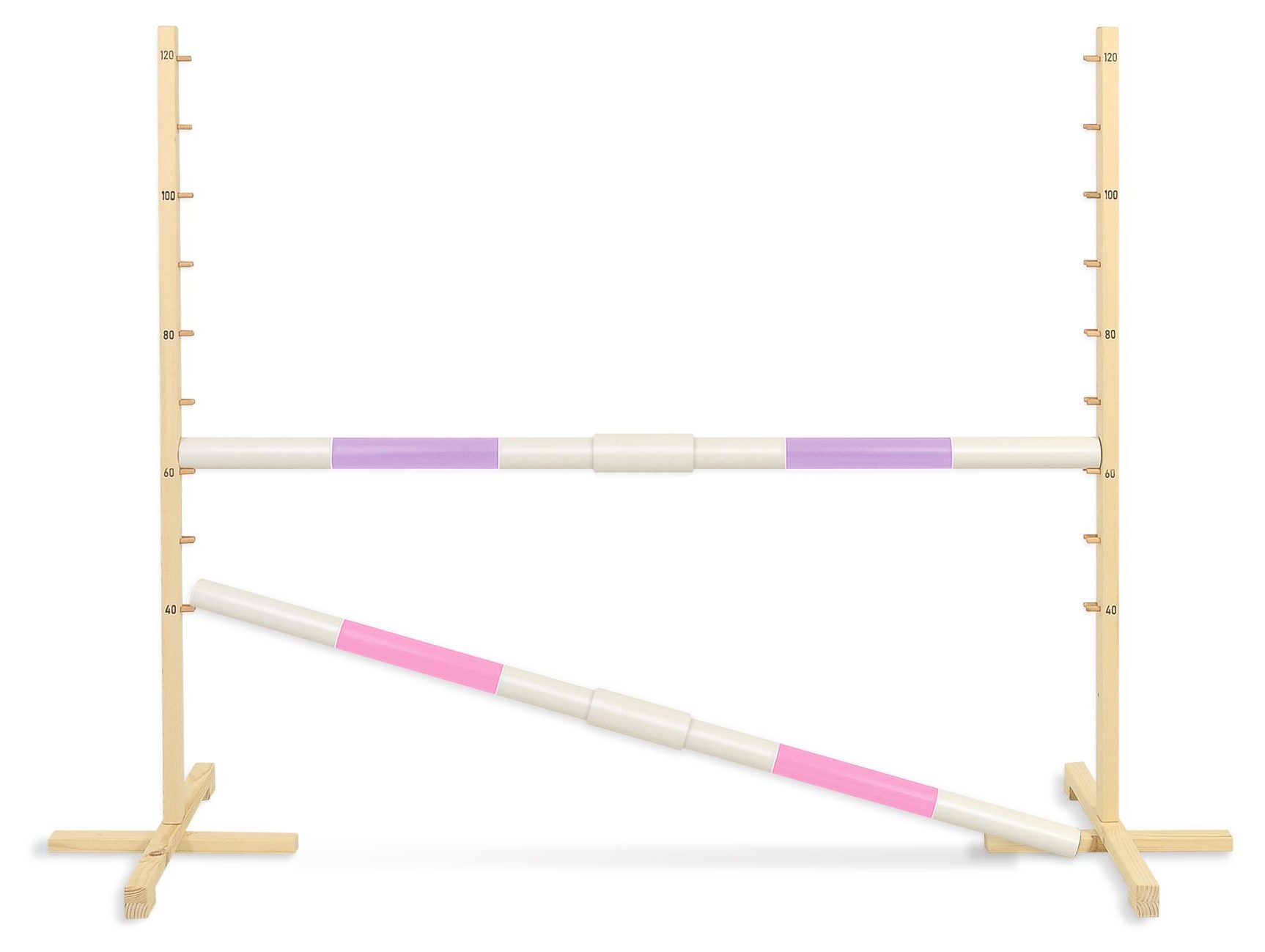 Przeszkoda skokowa do Hobby Horse 160cm, h-120 cm, dwie belki - jasny fiolet i jasny róż