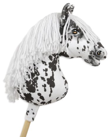 Hobby Horse Duży koń na kiju Premium - tarantowaty biało-czarny z białą grzywą A3
