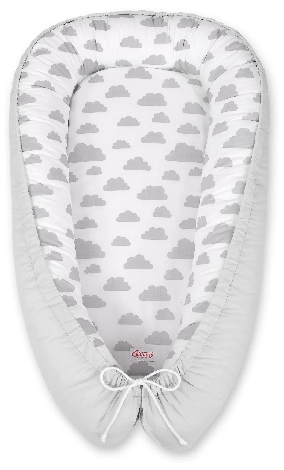 Kokon niemowlęcy dwustronny kojec otulacz Premium BOBONO- chmurki szare/różowy