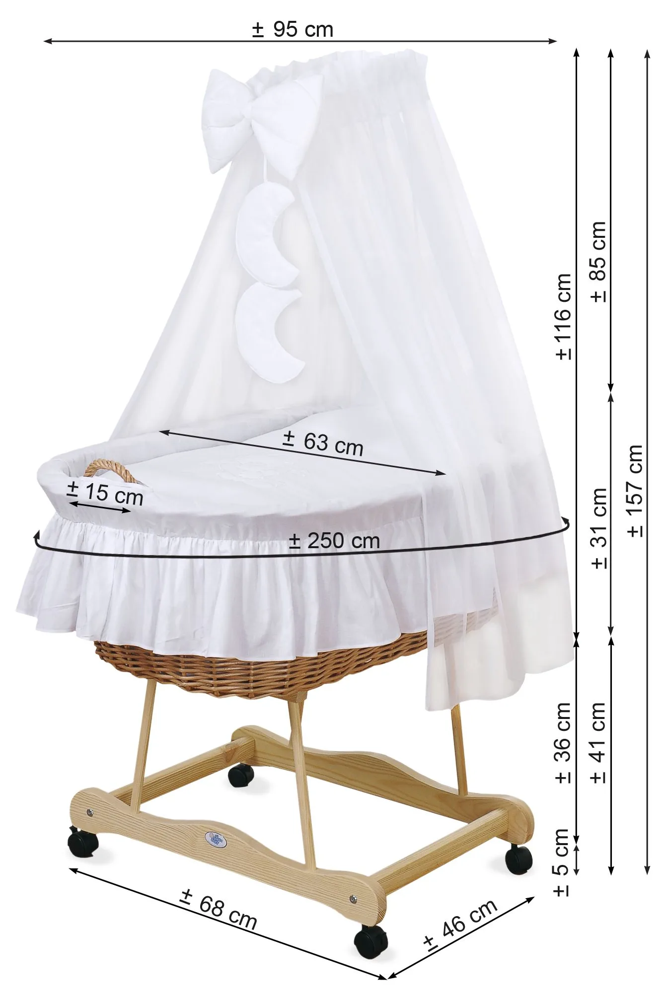 Kosz Mojżesza wiklinowy z baldachimem - Little Princess różowy