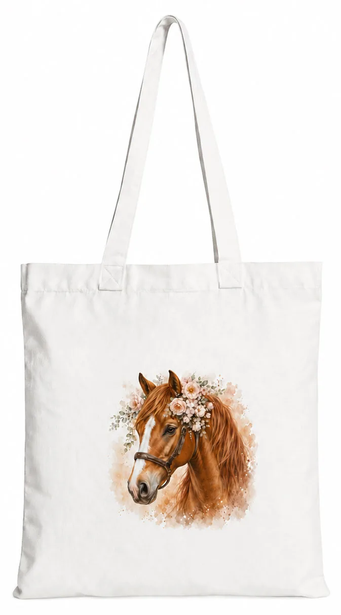 Torba bawełniana z białym koniem  – 38 × 42 cm