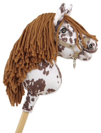 Hobby Horse Mały koń na kiju Premium tarantowaty biało-brązowy z brązową grzywą A4