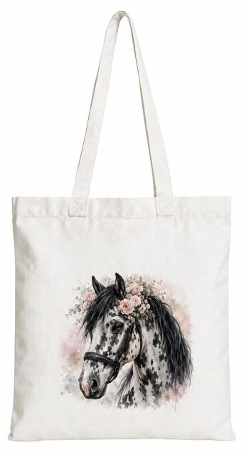 Torba bawełniana z białym koniem  – 38 × 42 cm