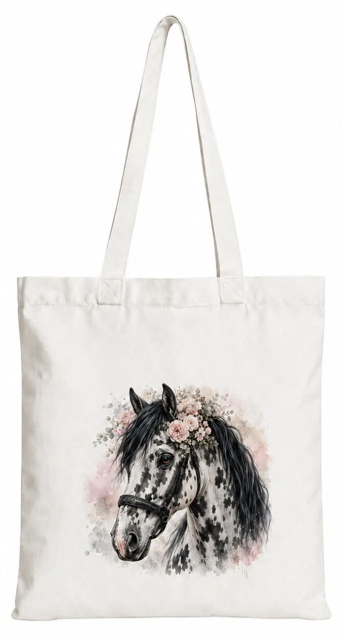 Torba bawełniana z białym koniem  – 38 × 42 cm